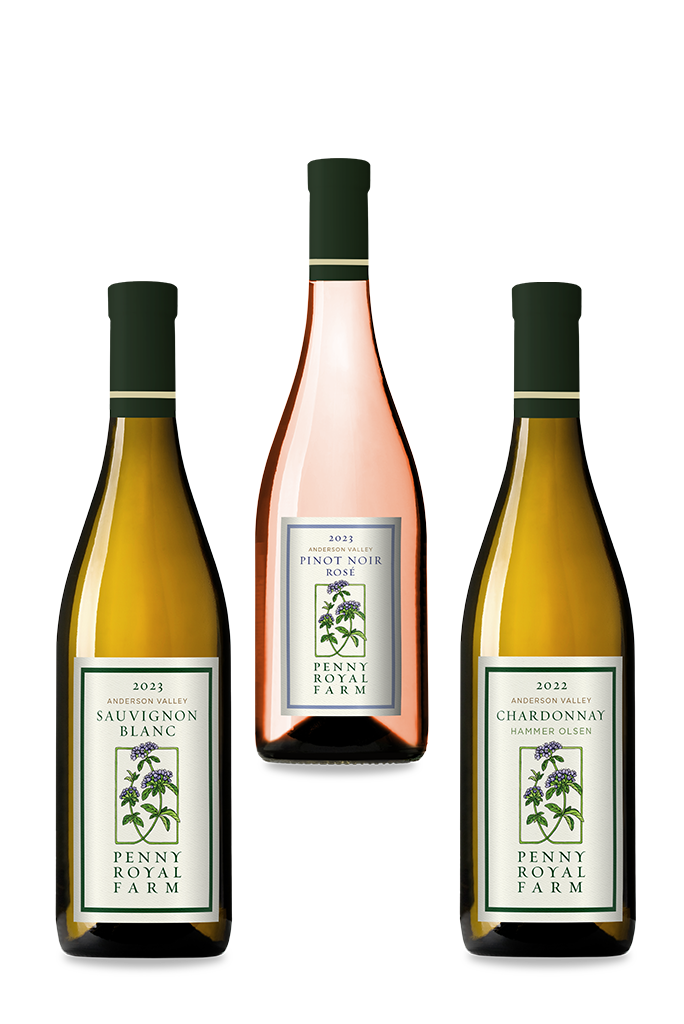Sauvignon Blanc, Pinot Noir Rosé, Chardonnay, Anderson Valley, Pennyroyal Farm