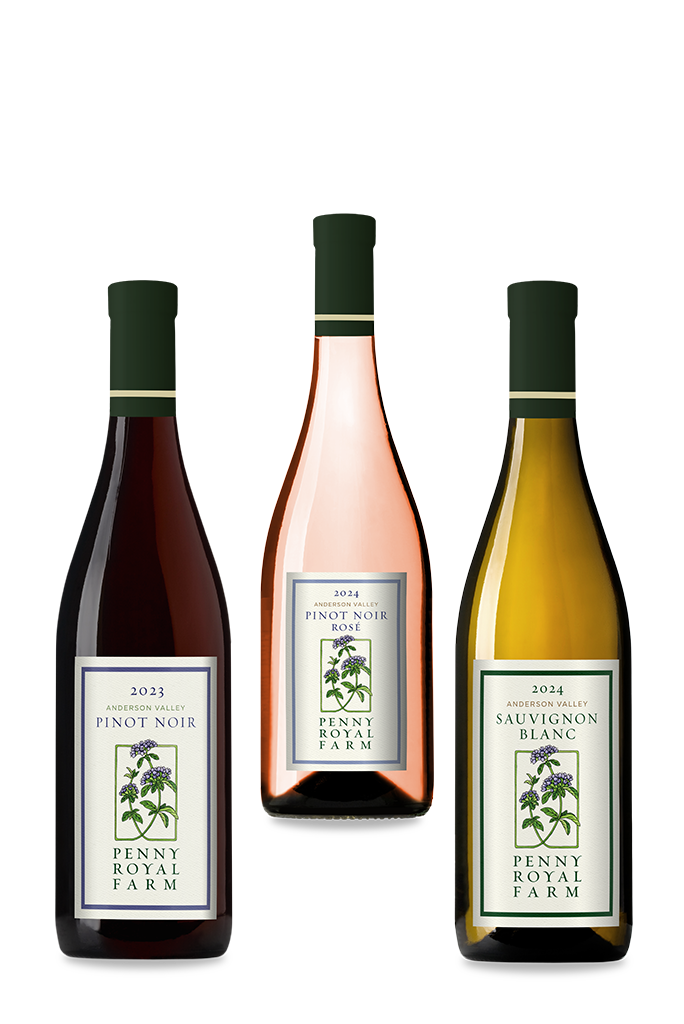 Sauvignon Blanc, Rosé of Pinot Noir, and Pinot Noir, Anderson Valley, Pennyroyal Farm