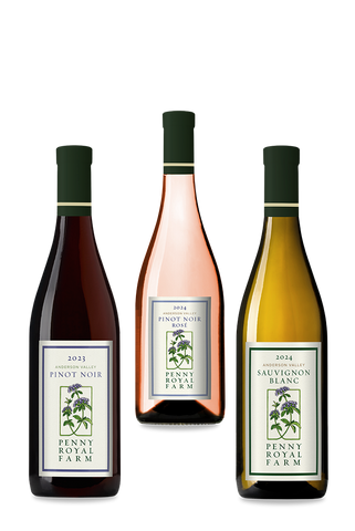 Sauvignon Blanc, Rosé of Pinot Noir, and Pinot Noir, Anderson Valley, Pennyroyal Farm