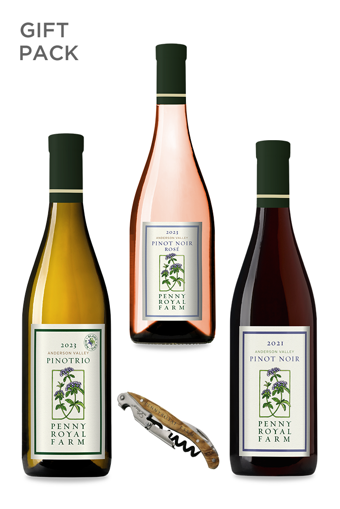 Gift Pack, Trois de Pinot, PinoTrio, Rosé of Pinot Noir, Pinot Noir, Anderson Valley, Pennyroyal Farm