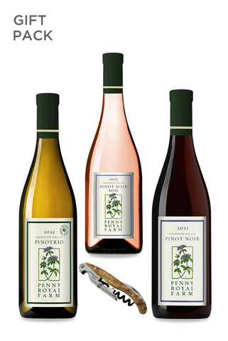 Gift Pack, Trois de Pinot, PinoTrio, Rosé of Pinot Noir, Pinot Noir, Anderson Valley, Pennyroyal Farm